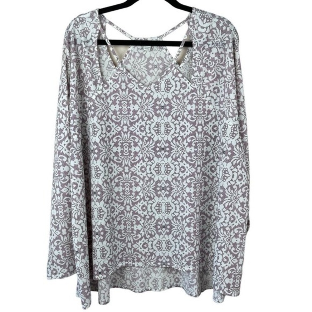 Cato Womens Blouse Top Size 22‎ 24W Pink White Floral Cutout High Low Hem Boho
